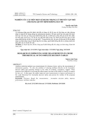 Nghiên cứu cải tiến một số độ đo trong lý thuyết tập thô cho bảng quyết định không đầy đủ