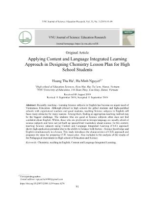 Vận dụng định hướng giáo dục tích hợp nội dung và ngôn ngữ trong thiết kế giảng dạy Hóa học bằng tiếng Anh cho học sinh Trung học phổ thông
