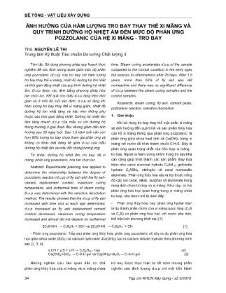 Ảnh hưởng của hàm lượng tro bay thay thế xi măng và quy trình dưỡng hộ nhiệt ẩm đến mức độ phản ứng pozzolanic của hệ xi măng - Tro bay