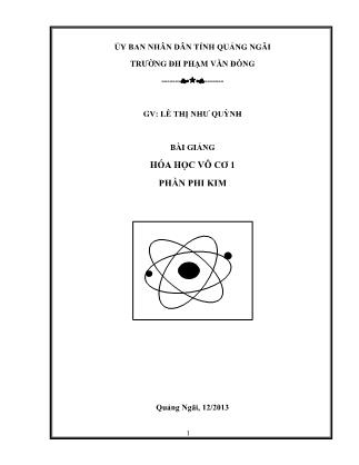 Bài giảng Hóa học vô cơ 1 - Phần phi kim