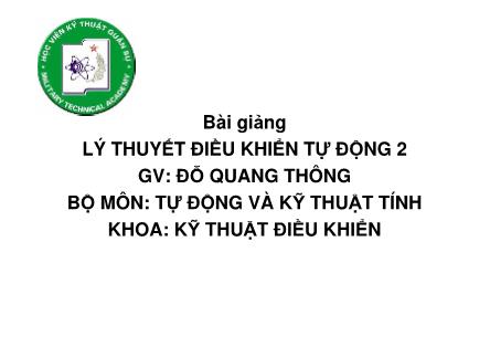 Bài giảng môn Lý thuyết điều khiển tự động