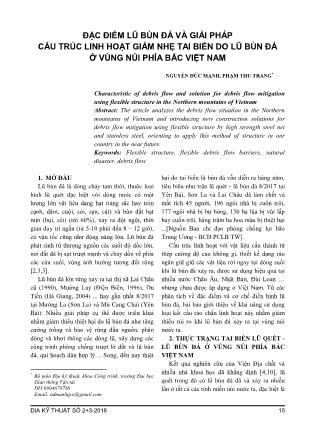 Đặc điểm lũ bùn đá và giải pháp cấu tröc linh hoạt giảm nhẹ tai biến do lũ bùn đá ở vùng nöi phía bắc Việt Nam