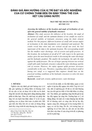 Đánh giá ảnh hưởng của vị trí đặt và góc nghiêng của cừ chống thấm đến ổn định tổng thể của kết cấu dâng nước