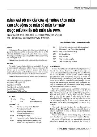 Đánh giá độ tin cậy của hệ thống cách điện cho các động cơ điện có điện áp thấp được điều khiển bởi biến tần Pwm