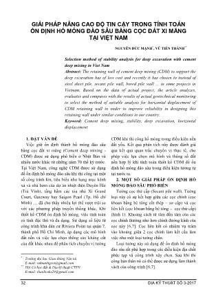 Giải pháp nâng cao độ tin cậy trong tính toán ổn định hố móng đào sâu bằng cọc đất xi măng tại Việt Nam