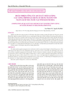 Hoàn thiện công tác quản lý chất lượng các công trình xây dựng sử dụng nguồn vốn ngân sách nhà nước tại tỉnh Khánh Hòa