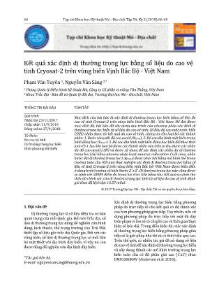 Kết quả xác định dị thường trọng lực bằng số liệu đo cao vệ tinh Cryosat - 2 trên vùng biển Vịnh Bắc Bộ - Việt Nam
