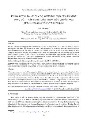 Khảo sát và đánh giá độ võng dài hạn của dầm bê tông cốt thép tính toán theo tiêu chuẩn Nga sp 63.13330.2012 và TCVN 5574:2012