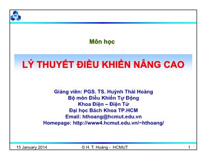 Lí thuyết điều khiển nâng cao - Chương 3: Điều khiển tối ưu