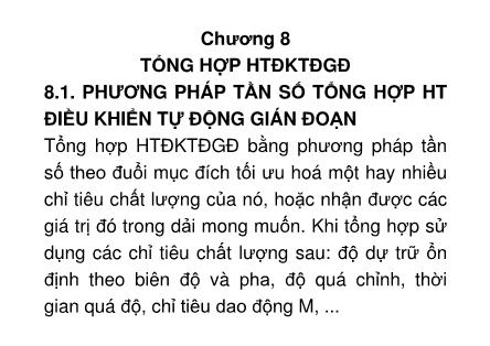 Lí thuyết điều khiển tự động - Chương 8: Tổng hợp HTĐKĐTGĐ