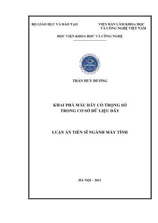 Luận án Khai phá mẫu dãy có trọng số trong cơ sở dữ liệu dãy