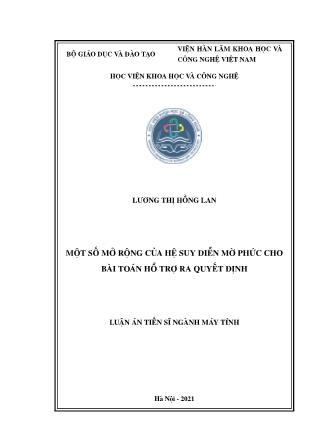 Luận án Một số mở rộng của hệ suy diễn mờ phức cho bài toán hỗ trợ ra quyết định