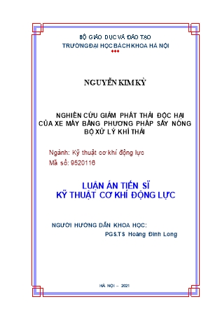 Luận án Nghiên cứu giảm phát thải độc hại của xe máy bằng phương pháp sấy nóng bộ xử lý khí thải