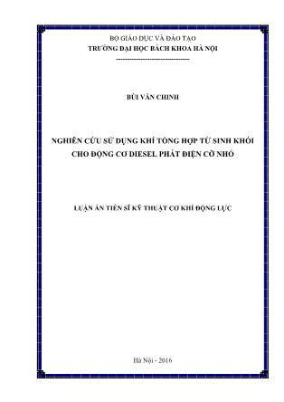 Luận án Nghiên cứu sử dụng khí tổng hợp từ sinh khối cho động cơ diesel phát điện cỡ nhỏ