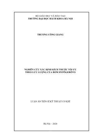 Luận án Nghiên cứu xác định kích thước tối ưu theo lưu lượng của bơm hypôgerôto