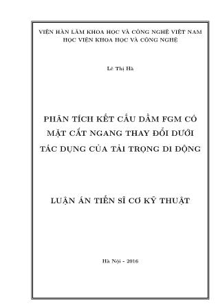 Luận án Phân tích kết cấu dầm fgm có mặt cắt ngang thay đổi dưới tác dụng của tải trọng di động