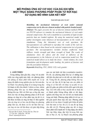 Mô phỏng ứng xử cơ học của đá khi nén một trục bằng phương pháp phần tử rời rạc sử dụng mô hình gắn kết kép