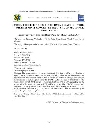 Nghiên cứu ảnh hưởng của quá trình kết tinh lưu huỳnh trong cấu trúc bê tông Asphalt đến các chỉ tiêu Marshall