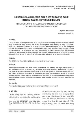 Nghiên cứu ảnh hưởng của thiết bị bảo vệ rơle đến sự tan rã hệ thống điện lớn