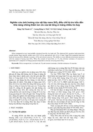 Nghiên cứu ảnh hưởng của vật liệu nano SiO2 điều chế từ tro trấu đến khả năng chống thấm ion clo của bê tông xi măng nhiều tro bay