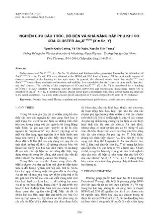 Nghiên cứu cấu trúc, độ bền và khả năng hấp phụ khí co của cluster Au3xX(-1 / 0 / 1) (x = sc, y)