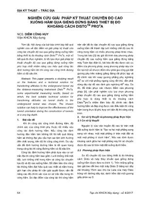 Nghiên cứu giải pháp kỹ thuật chuyền độ cao xuống hầm qua giếng đứng bằng thiết bị đo khoảng cách distotm pro4a