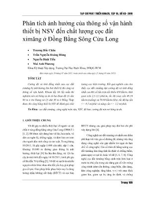 Phân tích ảnh hưởng của thông số vận hành thiết bị NSV đến chất lượng cọc đất ximăng ở Đồng Bằng Sông Cửu Long