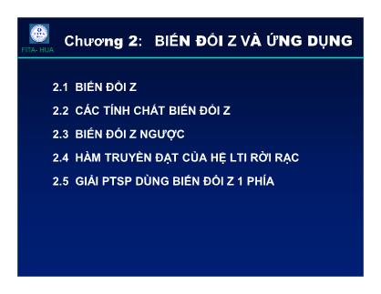 Xử lí tín hiệu số - Chương 2: Biến đổi Z và ứng dụng