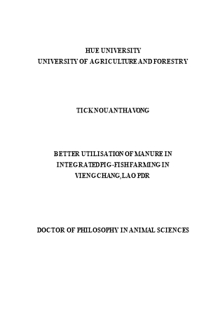 Better utilisation of manure in integrated pig-Fish farming in viengchang, lao pdr