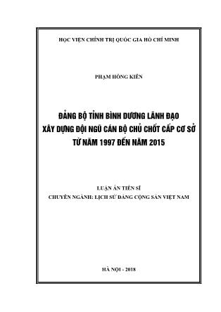 Đảng bộ tỉnh Bình dương lãnh đạo xây dựng đội ngũ cán bộ chủ chốt cấp cơ sở từ năm 1997 đến năm 2015