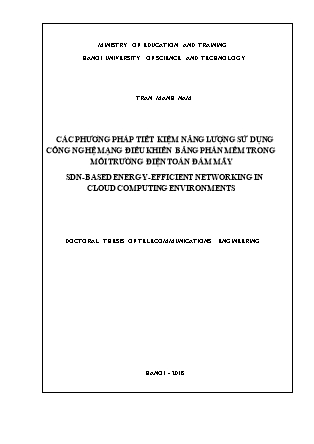 Luận án Các phương pháp tiết kiệm năng lượng sử dụng công nghệ mạng điều khiển bằng phần mềm trong môi trường điện toán đám mây