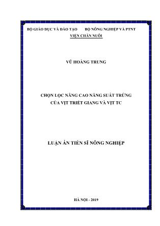 Luận án Chọn lọc nâng cao năng suất trứng của vịt triết giang và vịt TC