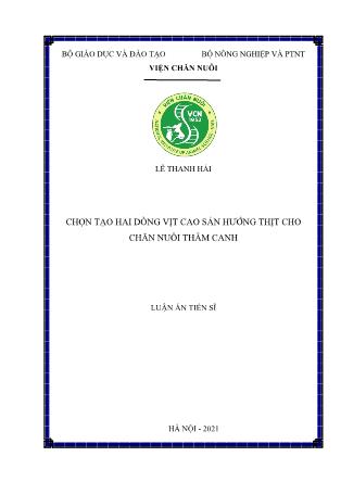 Luận án Chọn tạo hai dòng vịt cao sản hướng thịt cho chăn nuôi thâm canh