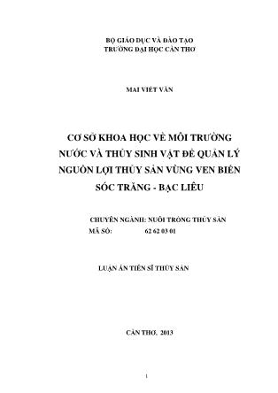 Luận án Cơ sở khoa học về môi trường nước và thủy sinh vật để quản lý nguồn lợi thủy sản vùng ven biển Sóc trăng - Bạc liêu