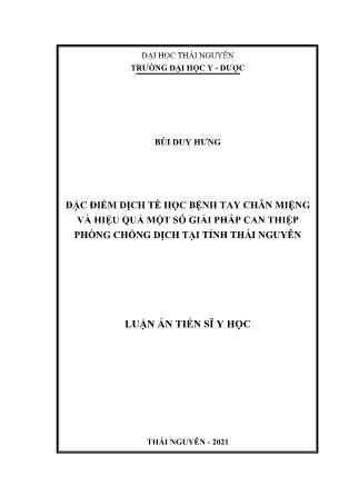 Luận án Đặc điểm dịch tễ học bệnh tay chân miệng và hiệu quả một số giải pháp can thiệp phòng chống dịch tại tỉnh Thái Nguyên