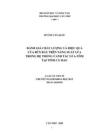 Luận án Đánh giá chất lượng và hiệu quả của bùn đáy trên năng suất lúa trong hệ thống canh tác lúa - Tôm tại tỉnh Cà Mau