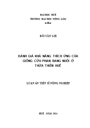 Luận án Đánh giá khả năng thích ứng của giống cừu phan rang nuôi ở thừa thiên Huế