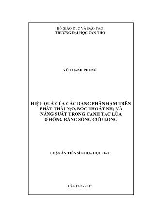 Luận án Hiệu quả của các dạng phân đạm trên phát thải N2O, bốc thoát NH3 và năng suất trong canh tác lúa ở Đồng bằng sông Cửu Long