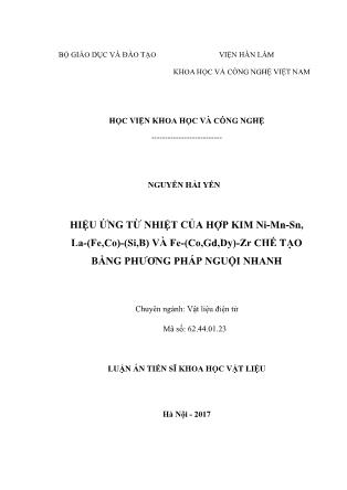 Luận án Hiệu ứng từ nhiệt của hợp kim Ni - Mn - Sn, La - (Fe, Co) - (Si, b) và Fe - (Co, Gd, Dy) - zr chế tạo bằng phương pháp nguội nhanh