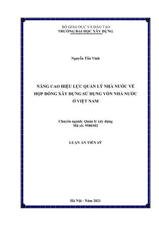 Luận án Nâng cao hiệu lực quản lý nhà nước về hợp đồng xây dựng sử dụng vốn nhà nước ở Việt Nam