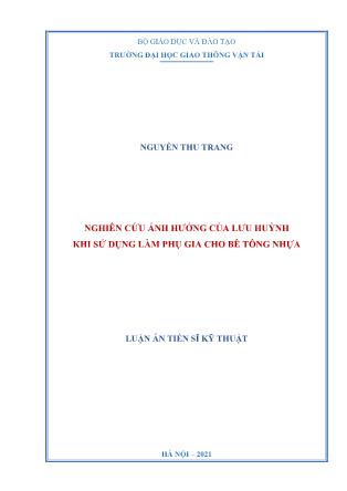 Luận án Nghiên cứu ảnh hưởng của lưu huỳnh khi sử dụng làm phụ gia cho bê tông nhựa