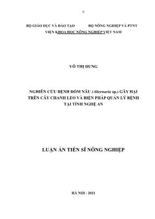 Luận án Nghiên cứu bệnh đốm nâu (alternaria sp.) gây hại trên cây chanh leo và biện pháp quản lý bệnh tại tỉnh Nghệ An