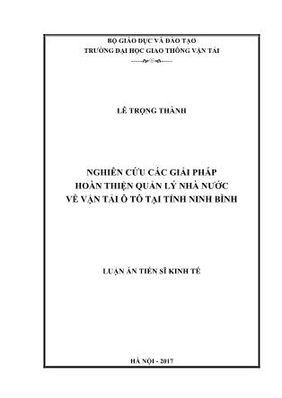 Luận án Nghiên cứu các giải pháp hoàn thiện quản lý nhà nước về vận tải ô tô tại tỉnh Ninh Bình