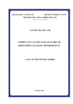 Luận án Nghiên cứu cải tiến năng suất một số dòng / giống lúa bằng chỉ thị phân tử