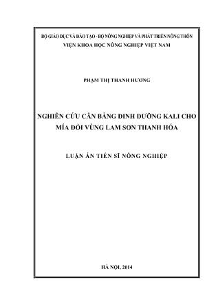 Luận án Nghiên cứu cân bằng dinh dưỡng kali cho mía đồi vùng Lam sơn Thanh Hóa