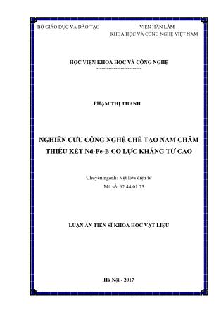 Luận án Nghiên cứu công nghệ chế tạo nam châm thiêu kết Nd - Fe - B có lực kháng từ cao