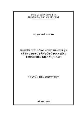 Luận án Nghiên cứu công nghệ thành lập và ứng dụng bản đồ số địa chính trong điều kiện Việt Nam