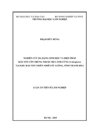 Luận án Nghiên cứu đa dạng sinh học và biện pháp bảo tồn côn trùng thuộc bộ cánh cứng (coleoptera) tại khu bảo tồn thiên nhiên Pù luông, tỉnh Thanh Hóa