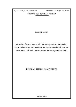 Luận án Nghiên cứu đặc điểm đất ngập mặn vùng ven biển tỉnh Thái bình làm cơ sở đề xuất biện pháp kỹ thuật khôi phục và phát triển rừng ngập mặn bền vững