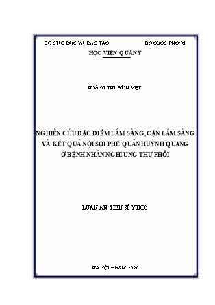 Luận án Nghiên cứu đặc điểm lâm sàng, cận lâm sàng và kết quả nội soi phế quản huỳnh quang ở bệnh nhân nghi ung thư phổi